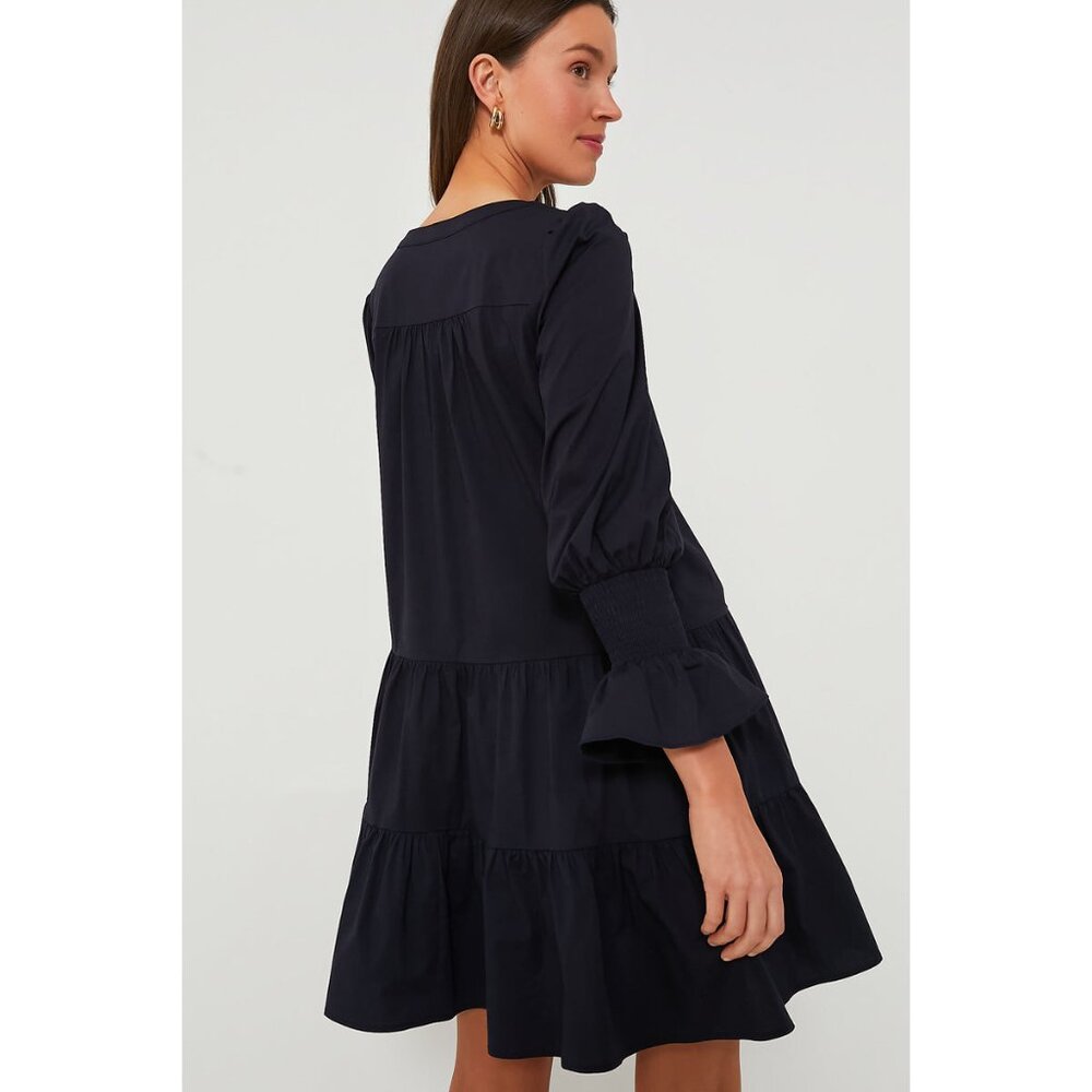 Pomander Place Womens Size XS Navy Blue Cotton Poplin Kenzo Tiered Mini Dress - Picture 5 of 10